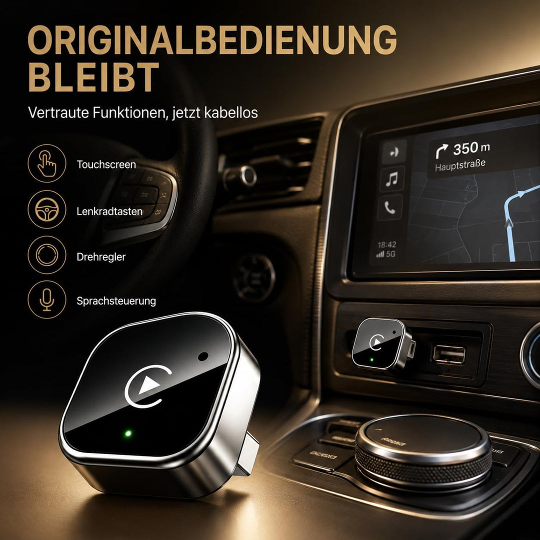 2in1 Wireless CarPlay Adapter für iPhone &amp; Android Auto, USB-C, Plug &amp; Play Schwarz, Schwarz
