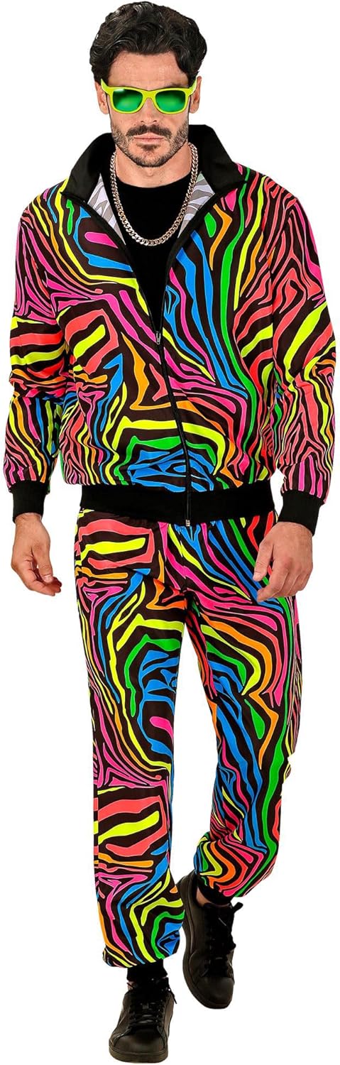 WIDMANN Trainingsanzug Neon Regenbogen für Erwachsene | Mehrfarbig - Jogginganzug 80er Jahre, M