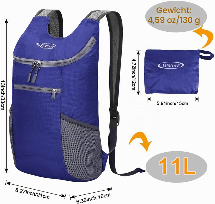 G4Free Ultraleichter 11 l kleiner faltbarer Rucksack für Reisen, Wandern, Radfahren, Wandern oder Me