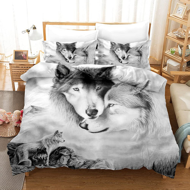 CIUNVXD 3D Wolf Theme Muster Bettbezug,3D Realistisches Tier Wolf Motiv Bettwäsche Set,Wolf-Motiv-Dr