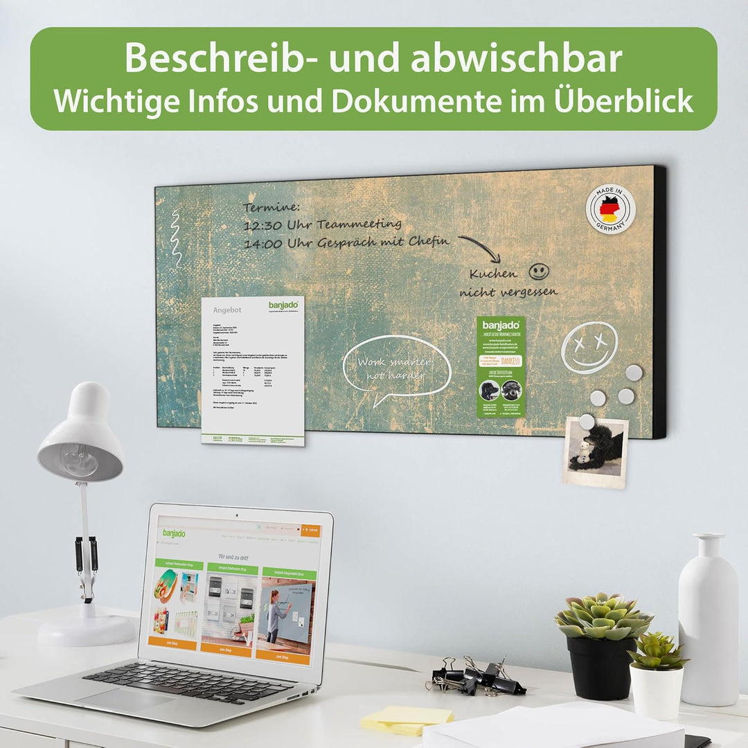 banjado Magnettafel schwarz 78 x 37cm / Magnetwand Metall/Magnetpinnwand als Memoboard/Pinnwand Magn
