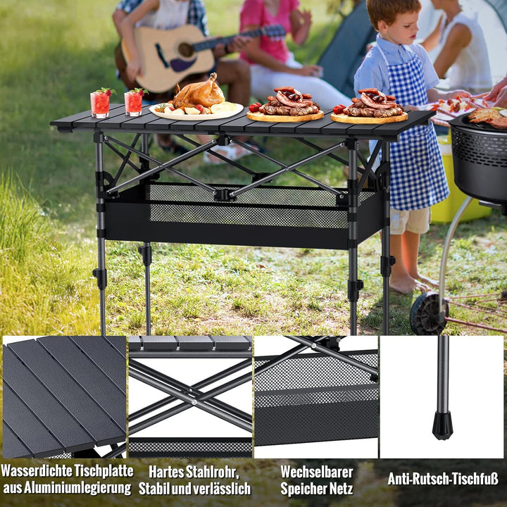 GARLLEN Campingtisch klappbar, 82x40cm & 2 Höhenverstellbar(44/70cm), Aufrollbare Tischplatte, abneh
