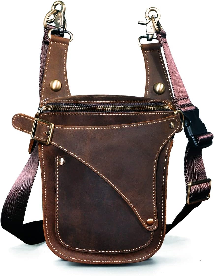 Le'aokuu Herren Leder Motorrad Hüfttasche Messenger Schulter Drop Leg Bag B9326 0 Braun, B9326 0 Bra