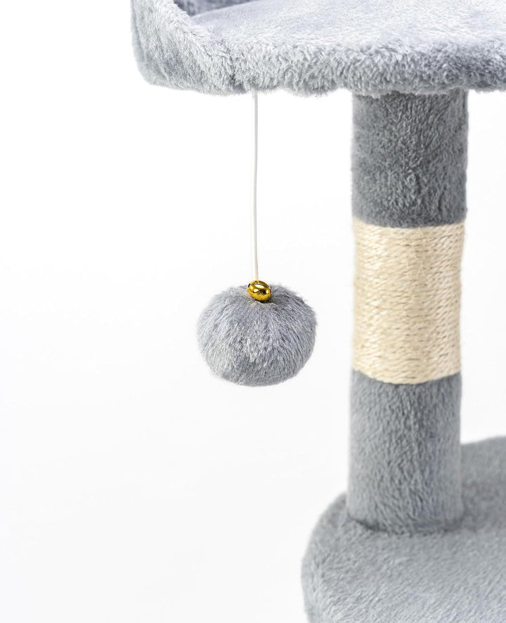 lionto Kratzbaum für Katzen mit 2 Plüschbällen & Spielseil, Höhe 112 cm, Katzenbaum mit Sisalseil &