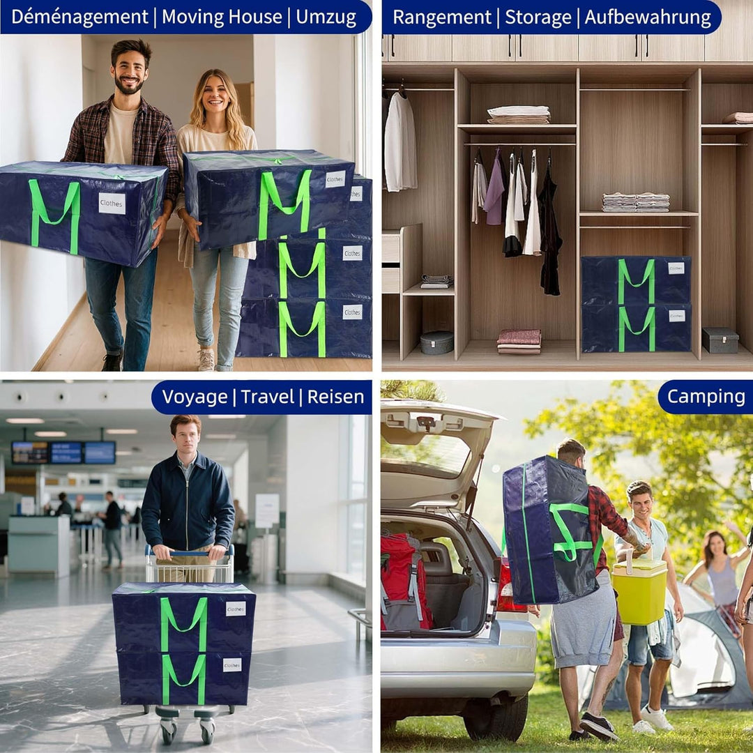 VOUNOT 10 Stück Umzugstaschen Gross, Faltbare Aufbewahrungstasche mit Stabilen Griffen und Rucksackg
