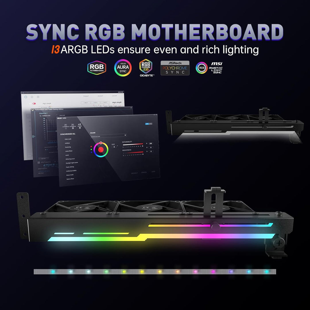AsiaHorse 80mm PWM PC Gehäuselüfter für Computer Grafikkarte mit Grafikkartenhalterung, 5V 3PIN ARGB