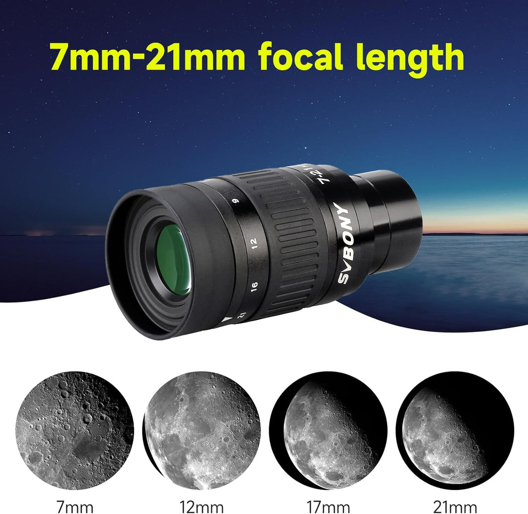 Svbony SV135 Teleskop Okulare Zoom, 1.25 Zoll 7-21mm Zoomokular mit FMC Green Film, Teleskopzubehör