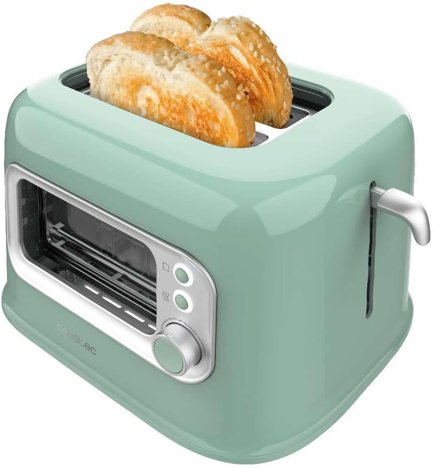Cecotec Vertikaler Toaster RetroVision Green, 700W Leistung, 2 Extra-breite Schlitze, Einzigartiges