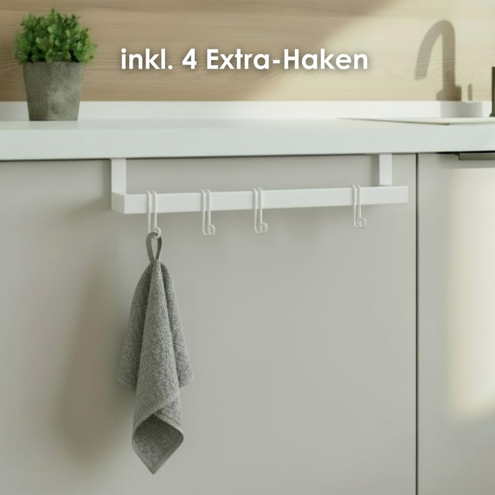 Geschirrtuchhalter Küche | Handtuchhalter ohne Bohren zum Einhängen am Küchenschrank | inkl. 4 Haken