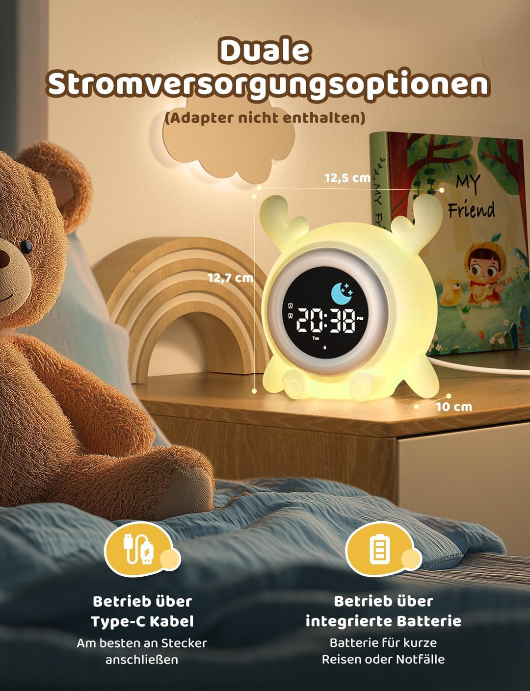 Yissvic kinderwecker Jungen, Schulanfänger Lernwecker Kinder 2 Alarme, Wochenendmodus Snooze 10 Whit