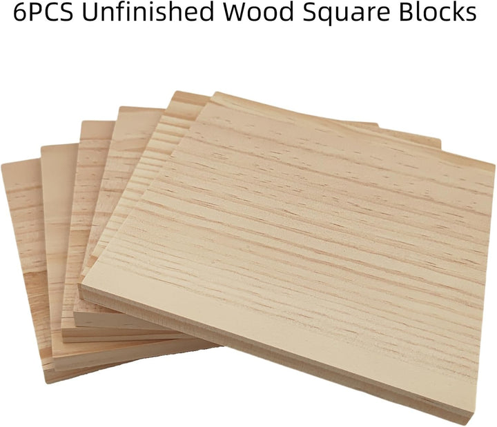 6 Stück Unlackierte quadratische Holzblöcke zum Basteln, 15 x 15 x 1 cm blanko Holzquadrate aus Kief