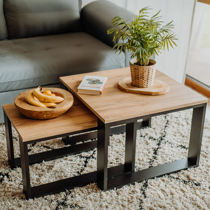 LEHMANN Wohnzimmertisch Holz, Couchtisch 2er Set in 2 Grössen, Beistelltisch Holz, Wohnzimmer Tisch