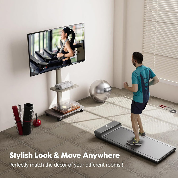 FITUEYES TV Bodenständer Rollbar mit Holzablage TV Standfuss TV Ständer Fernsehstand mit Rollen höhe