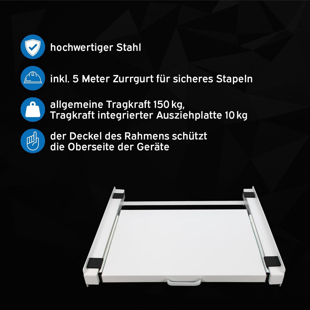 kör4u Premium Antivibrationsmatte 60x60x2cm & kör4u Zwischenbaurahmen weiss mit Ausziehplatte, Stahl