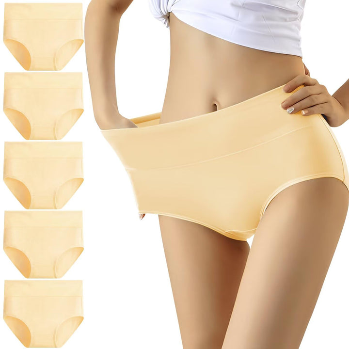 YouShow Unterhosen Damen 5er Pack Baumwolle Hohe Taille Unterwäsche Slip Stretchanteil M Beige, M Be