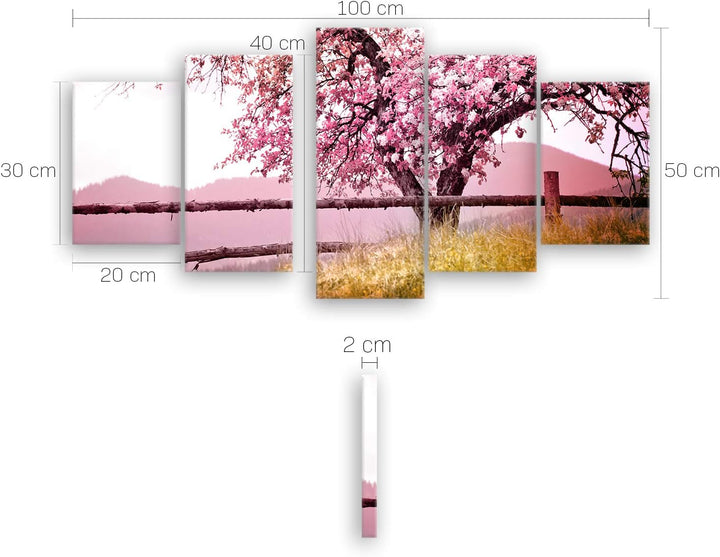 ge Bildet Bild auf Leinwand | Frühlingsbaum - Natur Baum Rosa Pink A in 100x50 cm mehrteilig als Wan