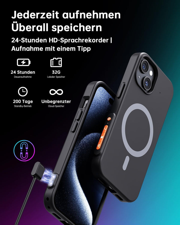 NUASI KI Digitales Diktiergerät mit Handyhülle, App-Steuerung, über 80+ Sprachen, Transkribieren und