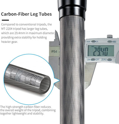 SIRUI MT-2204+MT-20 Professionelles Carbonfaser-Reisestativ mit Kugelkopf für Kameras, Stativ mit Ei