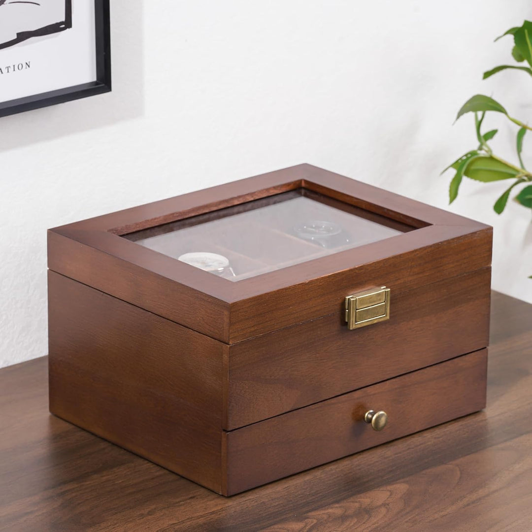 ProCase Uhrenbox mit 8 Fächern, Uhrenkasten Uhrenkoffer mit Glasdeckel Uhrenkissen, Uhrenschatulle f