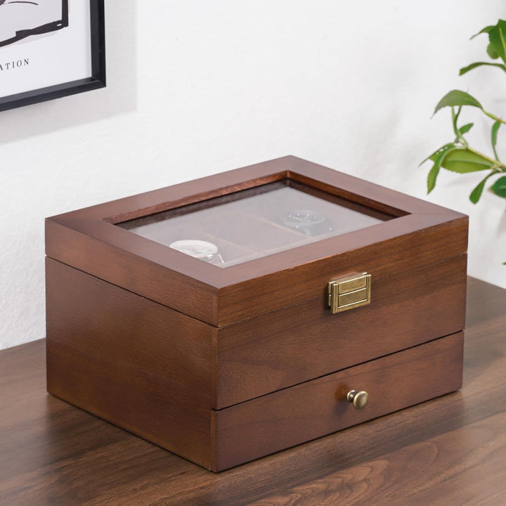 ProCase Uhrenbox mit 8 Fächern, Uhrenkasten Uhrenkoffer mit Glasdeckel Uhrenkissen, Uhrenschatulle f