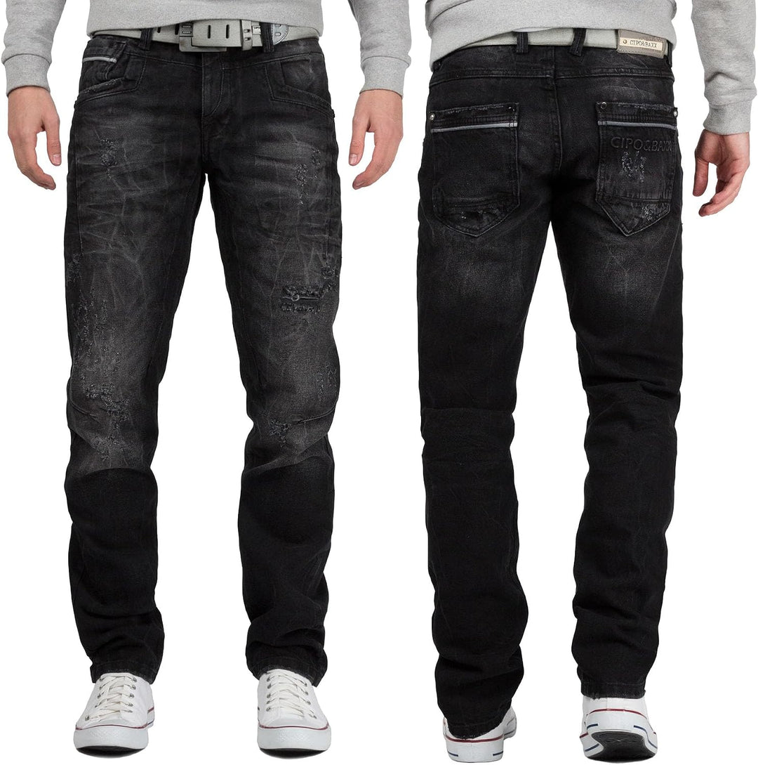 Cipo & Baxx Herren Jeans Regular Fit Stone-Washed Kontrastnähte