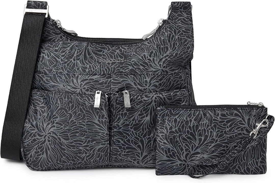 Baggallini Cross-Over-Crossbody-Tasche – leicht, wasserabweisend Midnight Blossom, Midnight Blossom