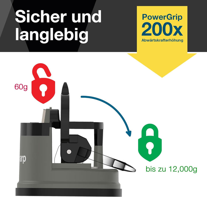 AnySharp Messerschärfer, Freihändige Sicherheit, PowerGrip Saugnapf, Sicheres Schärfen aller Küchenm