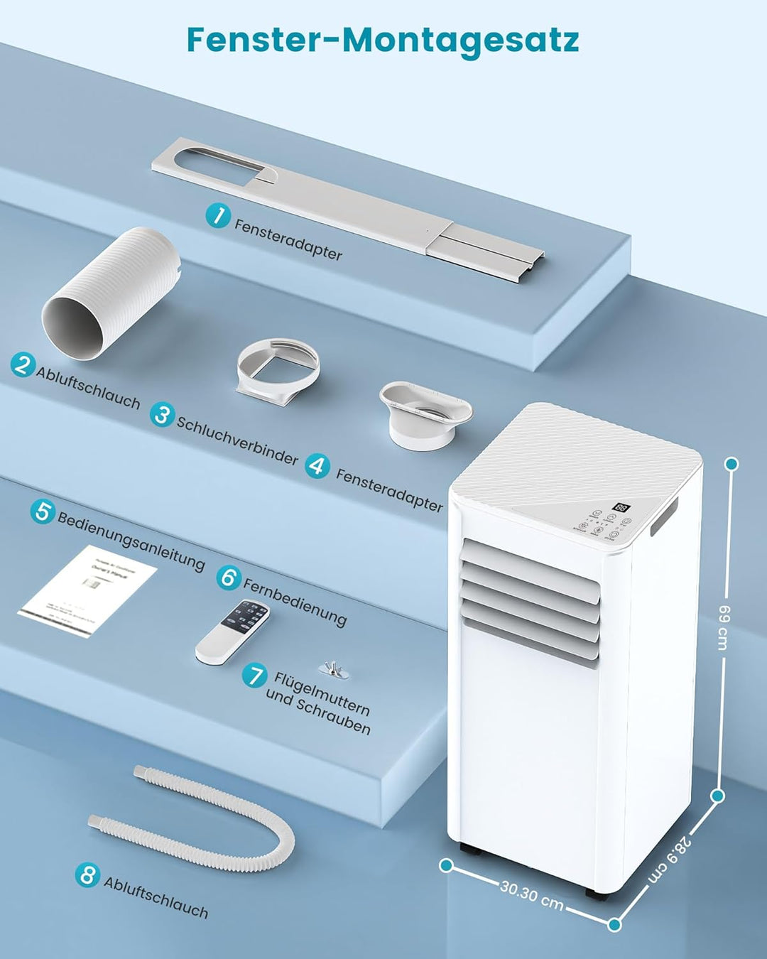 Electactic Mobile Klimaanlage 7000 BTU, 3-in-1 Mobiles Klimagerät mit Abluftschlauch & Ventilator &