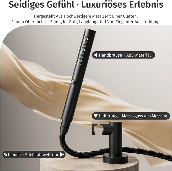 Duschkopf Schwarz, wassersparender Duschkopf, 2 Wasserauslassmodi Schwarz Handbrause + Schlauch + Ha