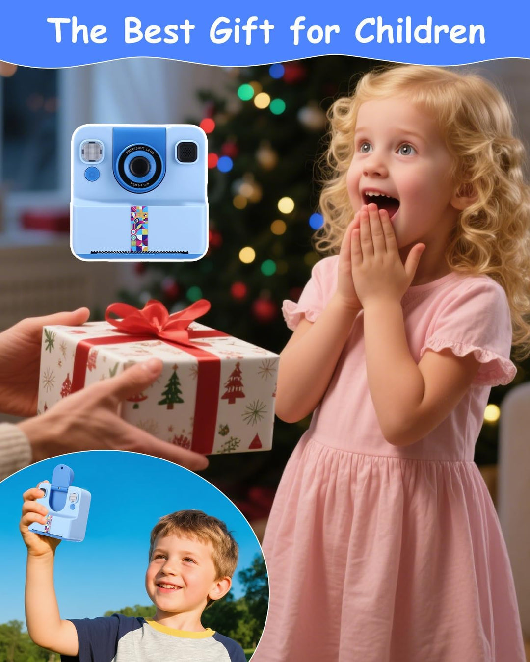 Sofortbildkamera Kinder, 1080P HD Kinderkamera Sofortbildkamera mit Sofortdruck, 32GB SD-Karte & 5 R