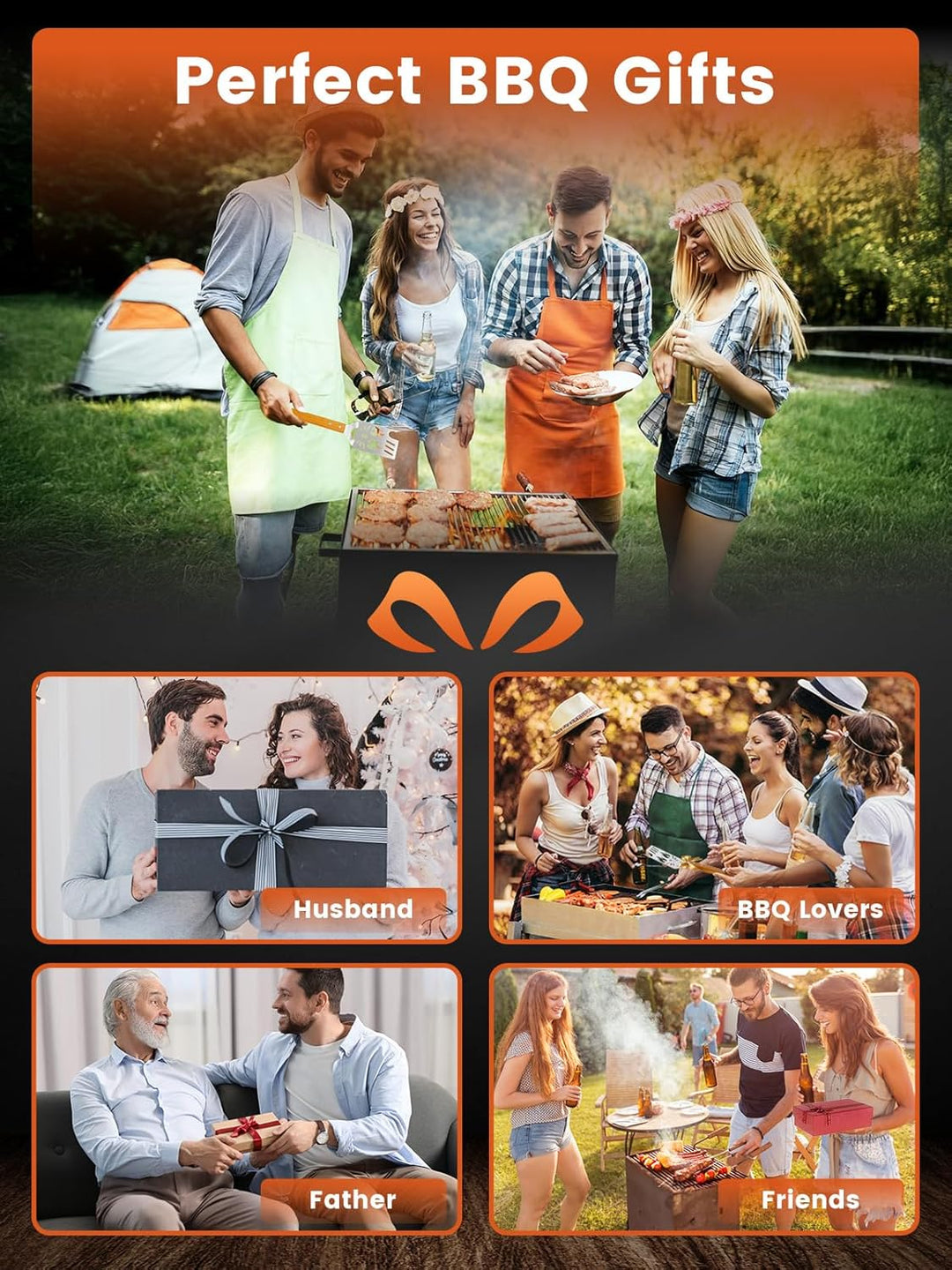 Landrip 2 Stück Grillspachtel für Barbecue, 8 in 1 Grillbesteck mit Holzgriff, EdelstahI, Multifunkt
