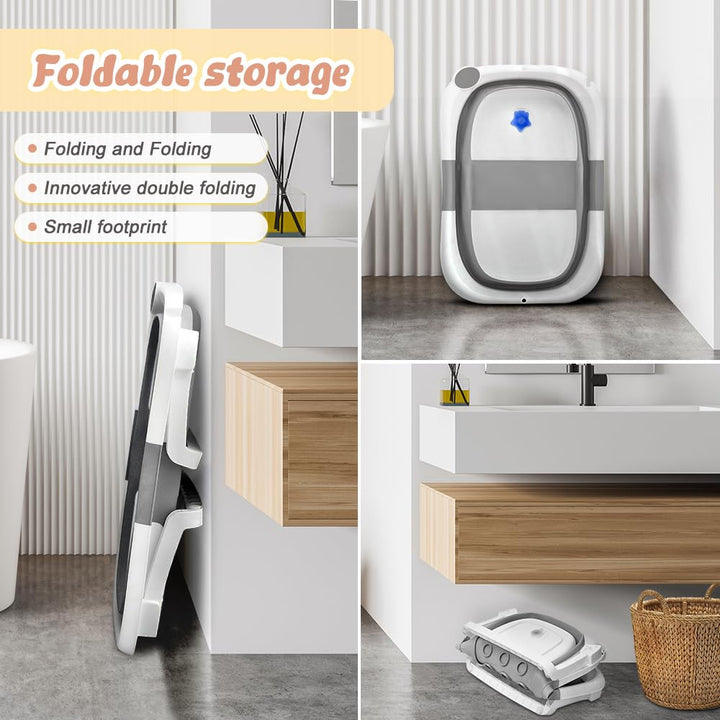 OHMG Faltbare Badewanne für Kinder, Babybadewanne, tragbar, multifunktional, grau, mit Ständer, mit