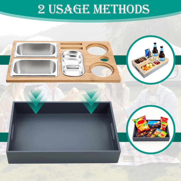 Couchbar Snackbox, Sofa Couch Tablett, Praktischer Sofatablett, mit Fächern, Abnehmbarer Deckel,mit