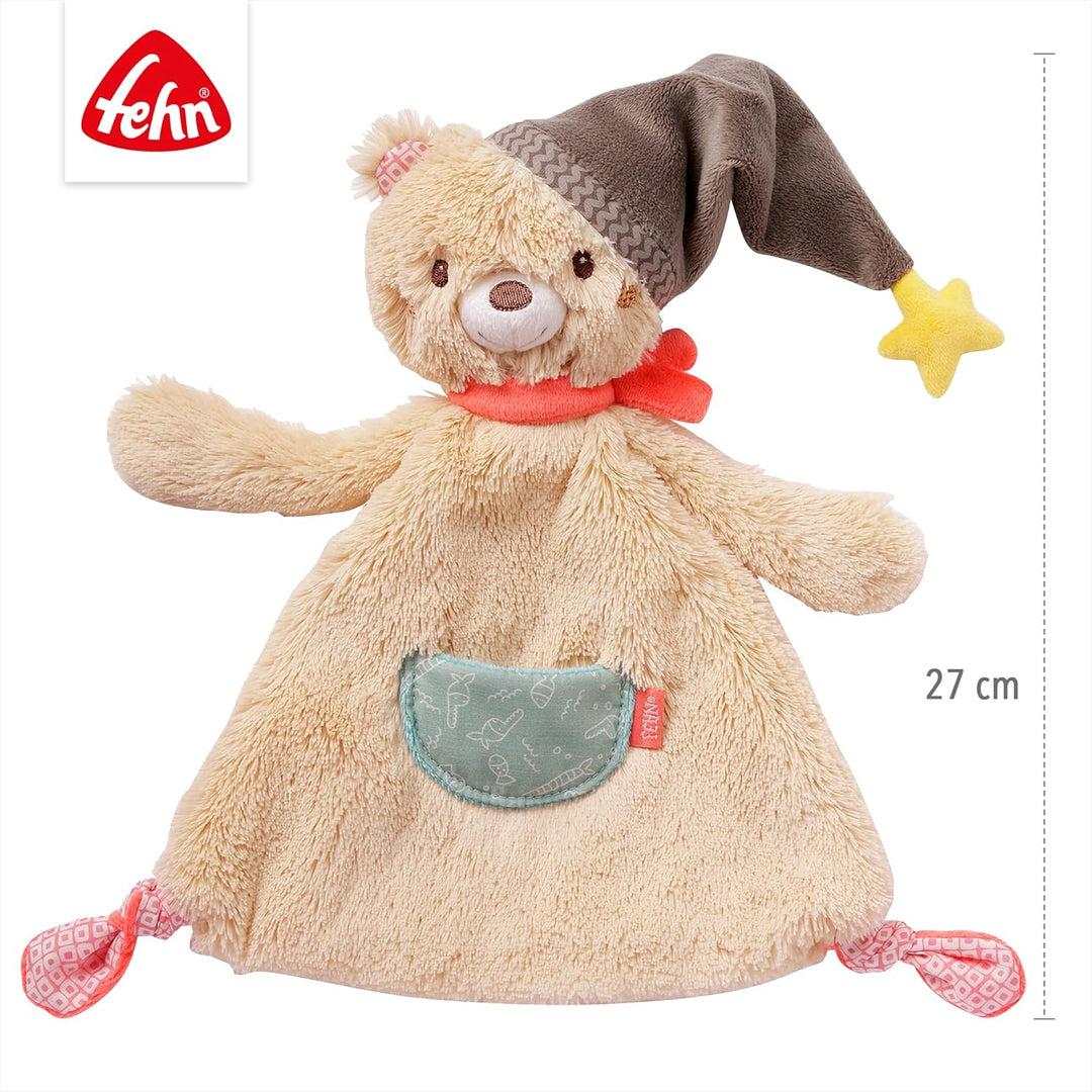 Fehn Schmusetuch Baby Schnuffeltuch mit Bär Köpfchen - Kuscheltuch für Neugeborene - Kuscheltier Spi