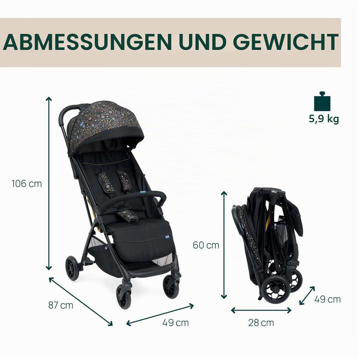 Chicco Glee Kinderwagen, Buggy praktisch und leicht, automatischer Verschluss, breiter und bequemer