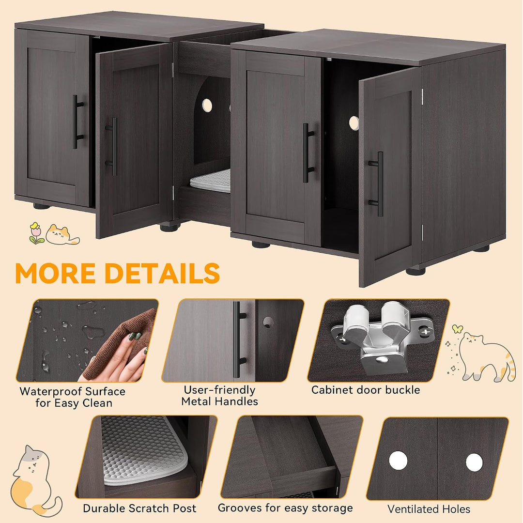 Katzenklo Schrank, 140 x 45 x 57 cm Versteckte Katzenschrank | Katzenkloschrank für 2 Katzen mit 2 F