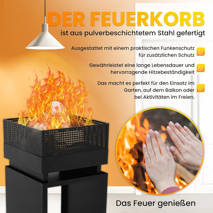 Feuerkorb mit Funkenschutz, Feuertonne, Holzofen,feuerschalen, Deko Terrasse, Aussenofen, Gartenkami