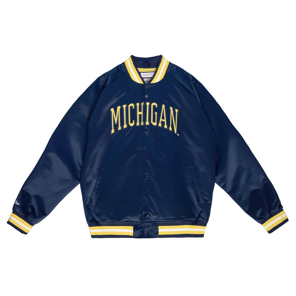 Mitchell & Ness NCAA Lightweight Satin Jacket M Michigan, Navy, M Michigan, Navy