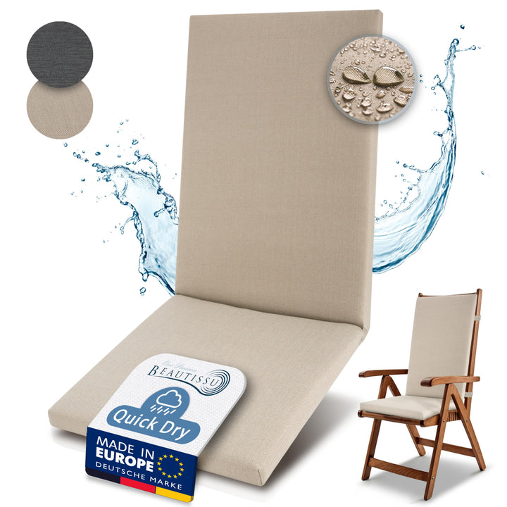 Beautissu Premium Hochlehner Auflage 100% Wasserdicht 120x50cm – UV-beständig Bequem Pflegeleicht Wa