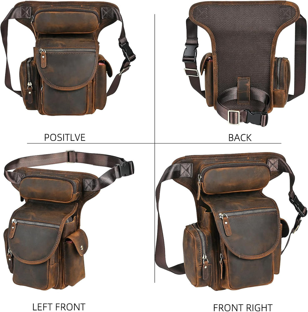 Herren Canvas + Leder Motorrad Reiten Tasche Beinbeutel Beintasche Aussenbeintasche Hüfttasche Drop
