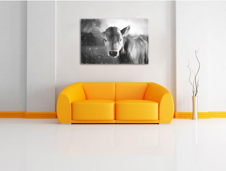 Pixxprint Junge Kuh Kälbchen Kunst / 100x70cm Leinwandbild bespannt auf Holzrahmen/Wandbild Kunstdru