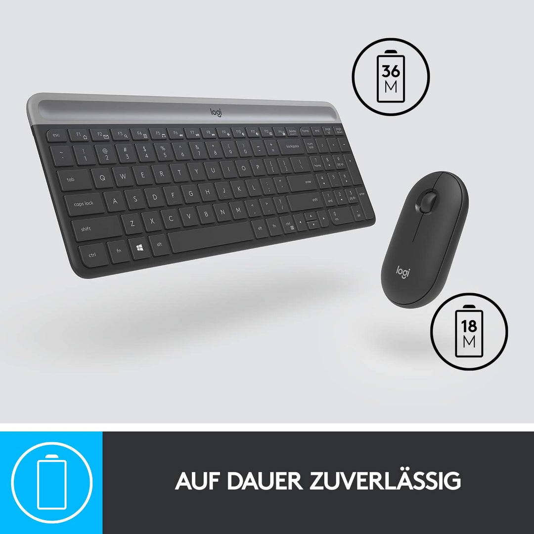 Logitech MK470 Slim Combo Kabelloses Tastatur-Maus-Set, 2.4 GHz Verbindung via Nano-USB-Empfänger, 1