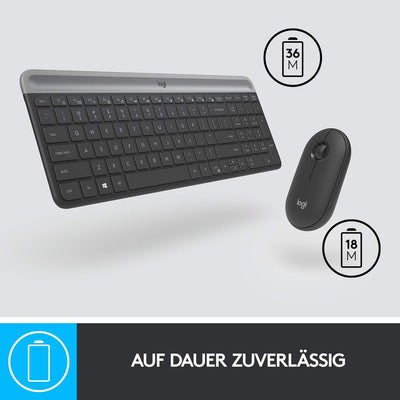 Logitech MK470 Slim Combo Kabelloses Tastatur-Maus-Set, 2.4 GHz Verbindung via Nano-USB-Empfänger, 1