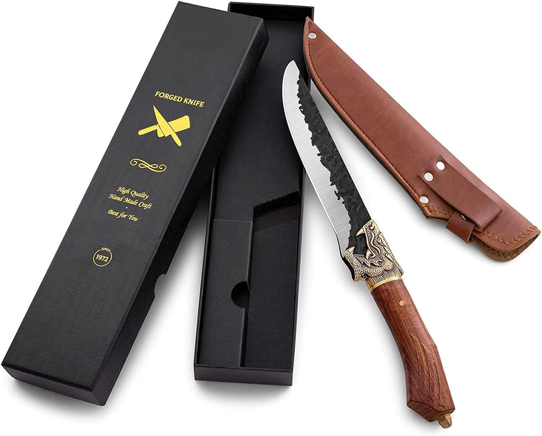Ausbeinmesser Hackmesser Handgeschmiedet Kochmesser Scharf Fleischermesser mit Lederhülle 7Cr17Mov K