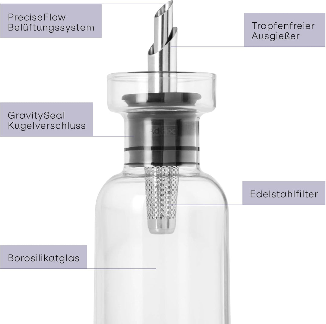 AdHoc BZ81 Set Ölspender oder Essigspender AromaPour aus Glas | elegante Olivenölflasche mit Ausgies