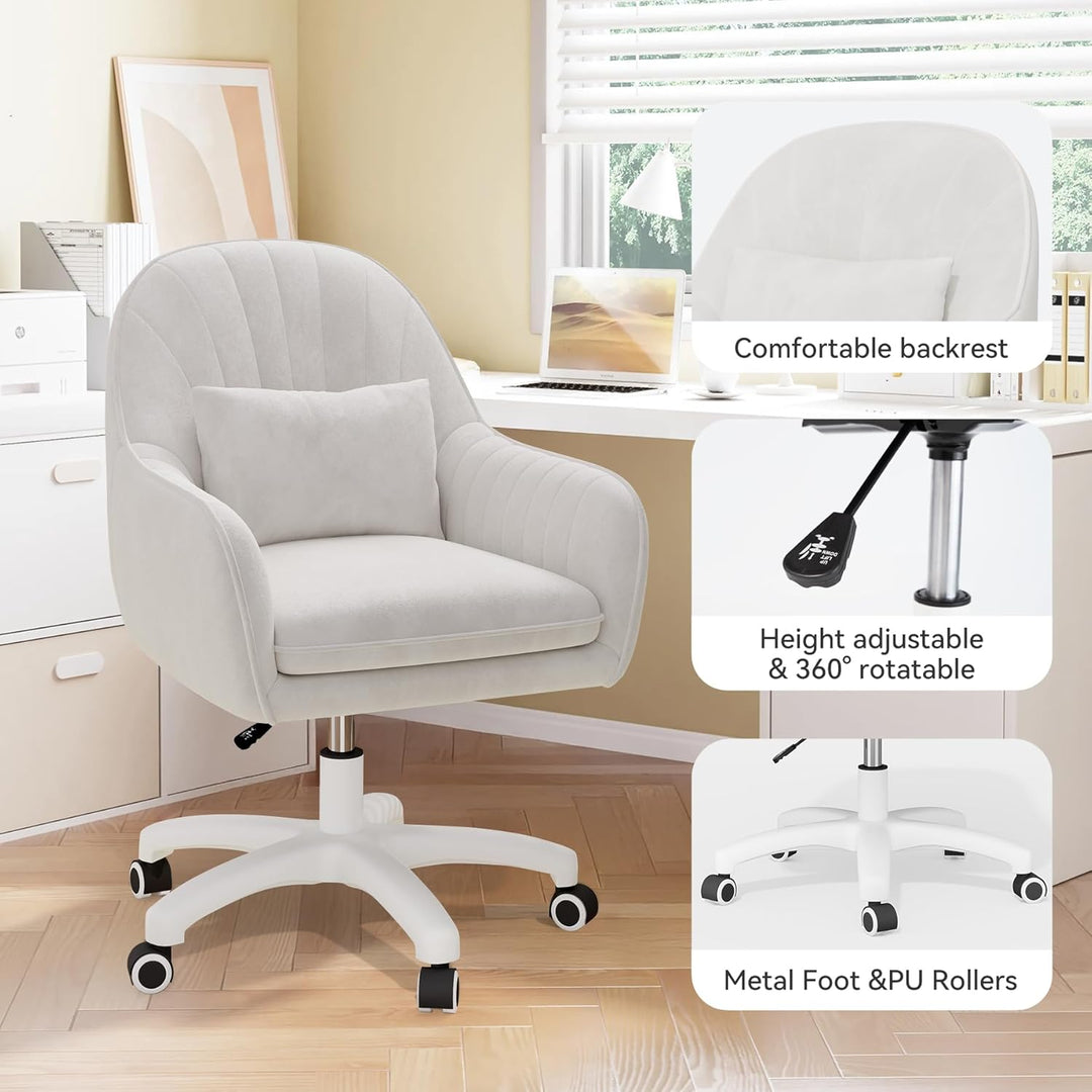 Homeoffice Stuhl, SamtStuhl mit Kopfkissen, 360° drehbar Höhenverstellbar Bürostuhl ergonomisch, Sch