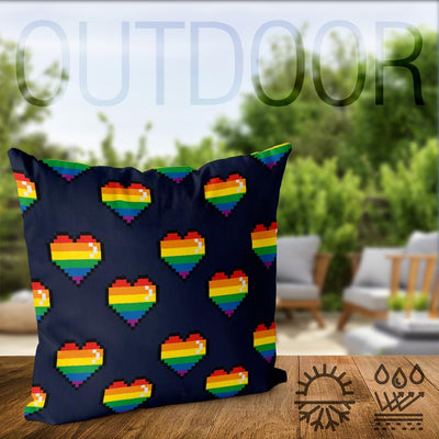 VOID 8-Bit Pride Regenbogen Herzen Kissenbezug Kissenhülle Polyester wasserfest Outdoor Indoor, Kiss
