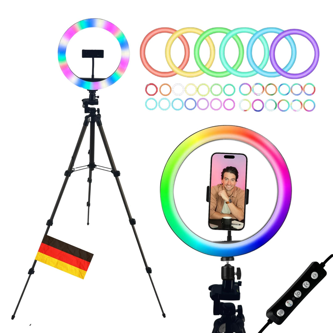 TronicXL 1,05m Premium Kamerastativ für Smartphone iPhone Stativ Tripod mit RGB Ringlicht Ringlampe