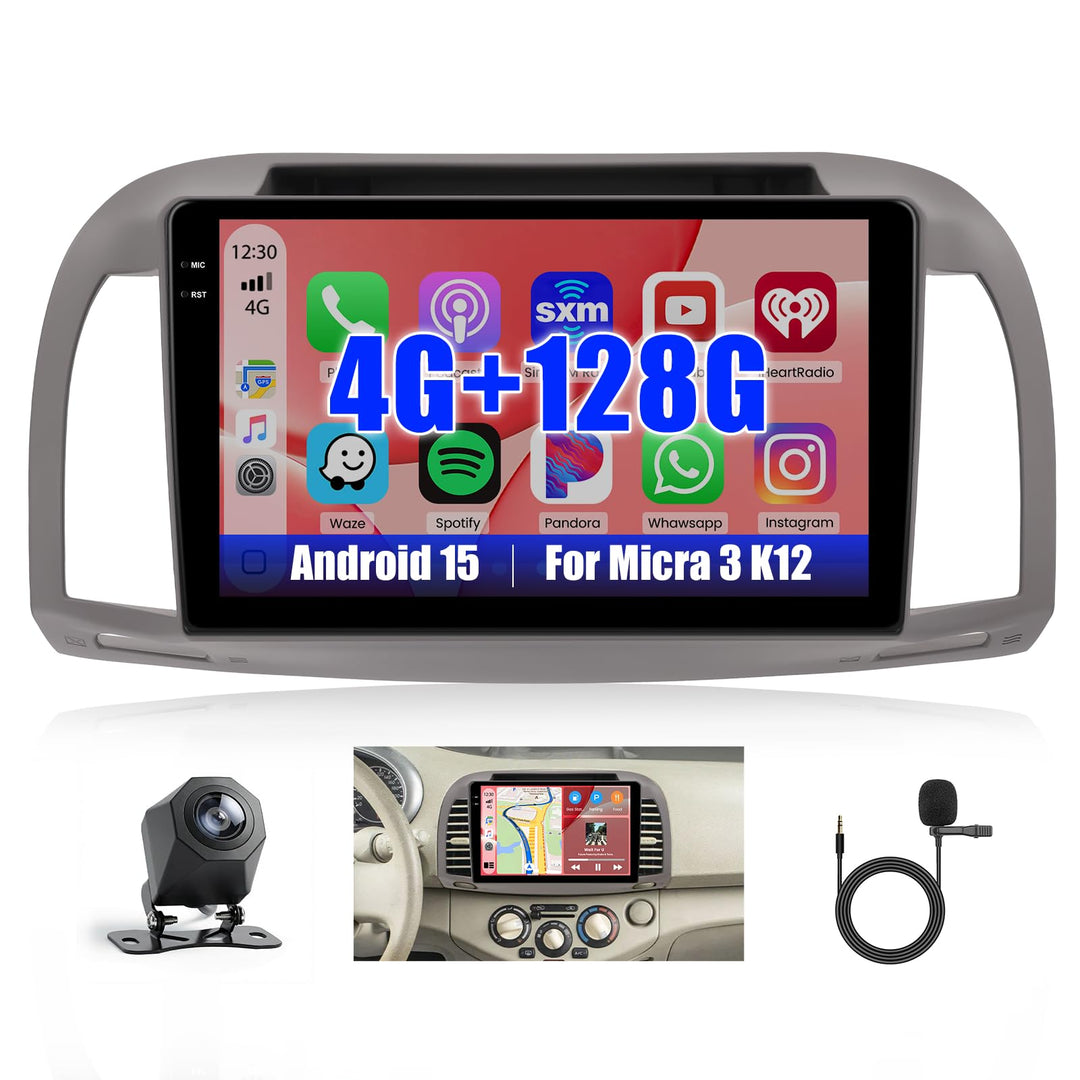 Inefala 4+128G Android 15 Autoradio für Micra 3 K12 2002-2009 mit 9&