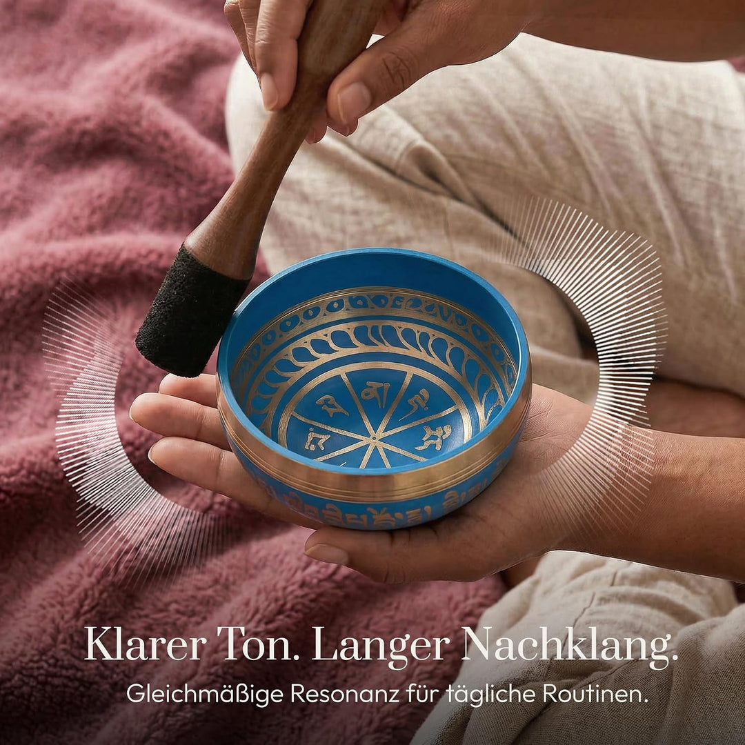 Silent Mind Klangschale Ø10cm Bronze – Handgefertigtes Komplett-Set mit Kissen und Klöppel, für Anfä